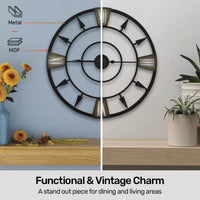 Home Master Wall Clock Antique Style Roman Numerals Metal Accents 60cm