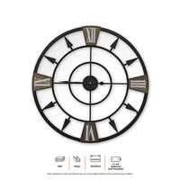 Home Master Wall Clock Antique Style Roman Numerals Metal Accents 60cm