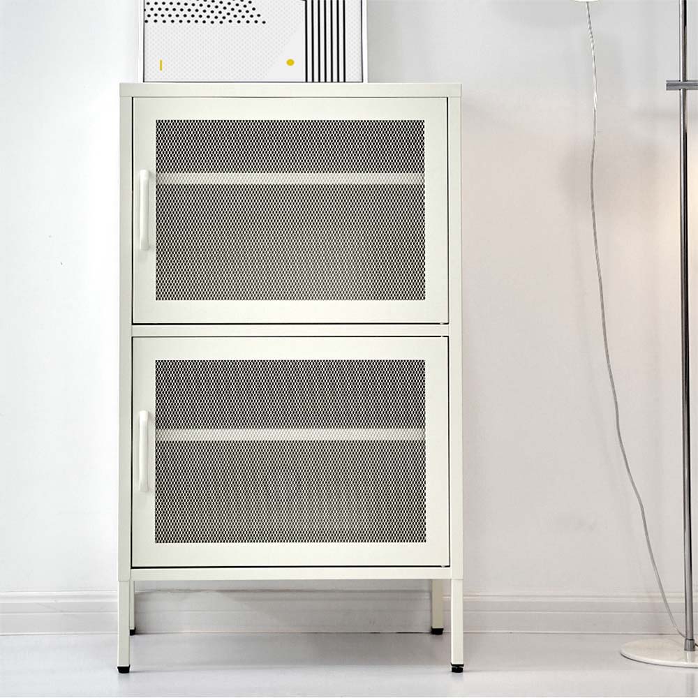 Double Mesh Door Storage Cabinet Organizer Bedroom White