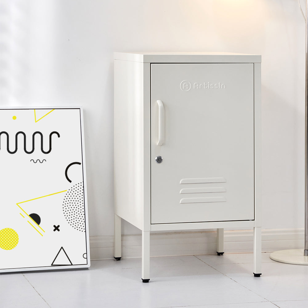 Metal Locker Storage Shelf Filing Cabinet Cupboard Bedside Table White