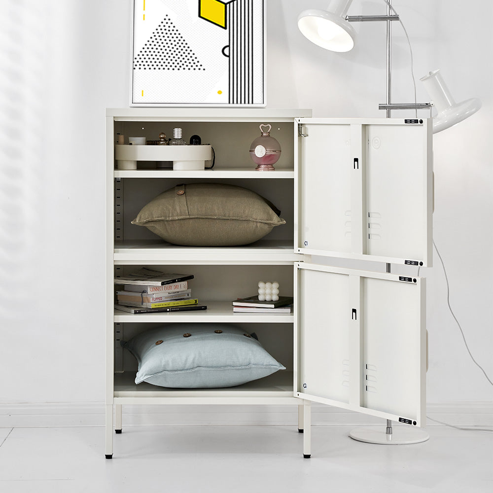 Double Storage Cabinet Shelf Organizer Bedroom White