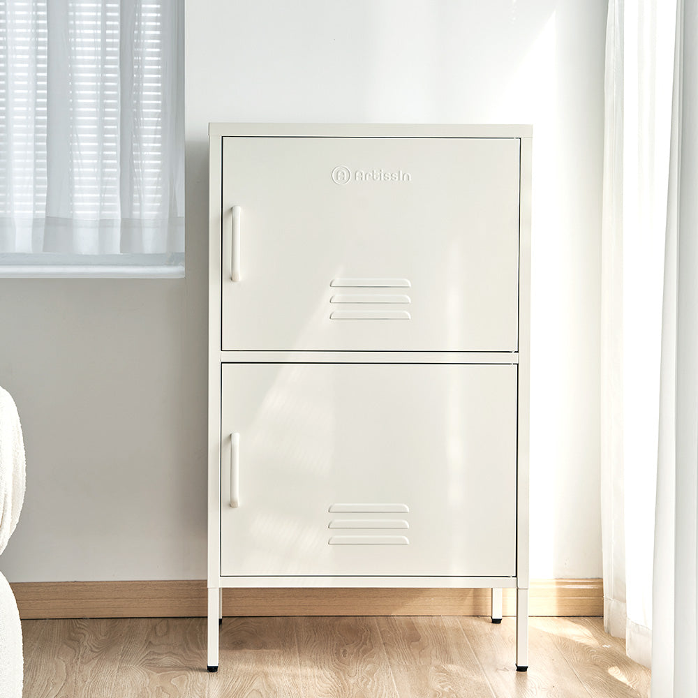 Double Storage Cabinet Shelf Organizer Bedroom White