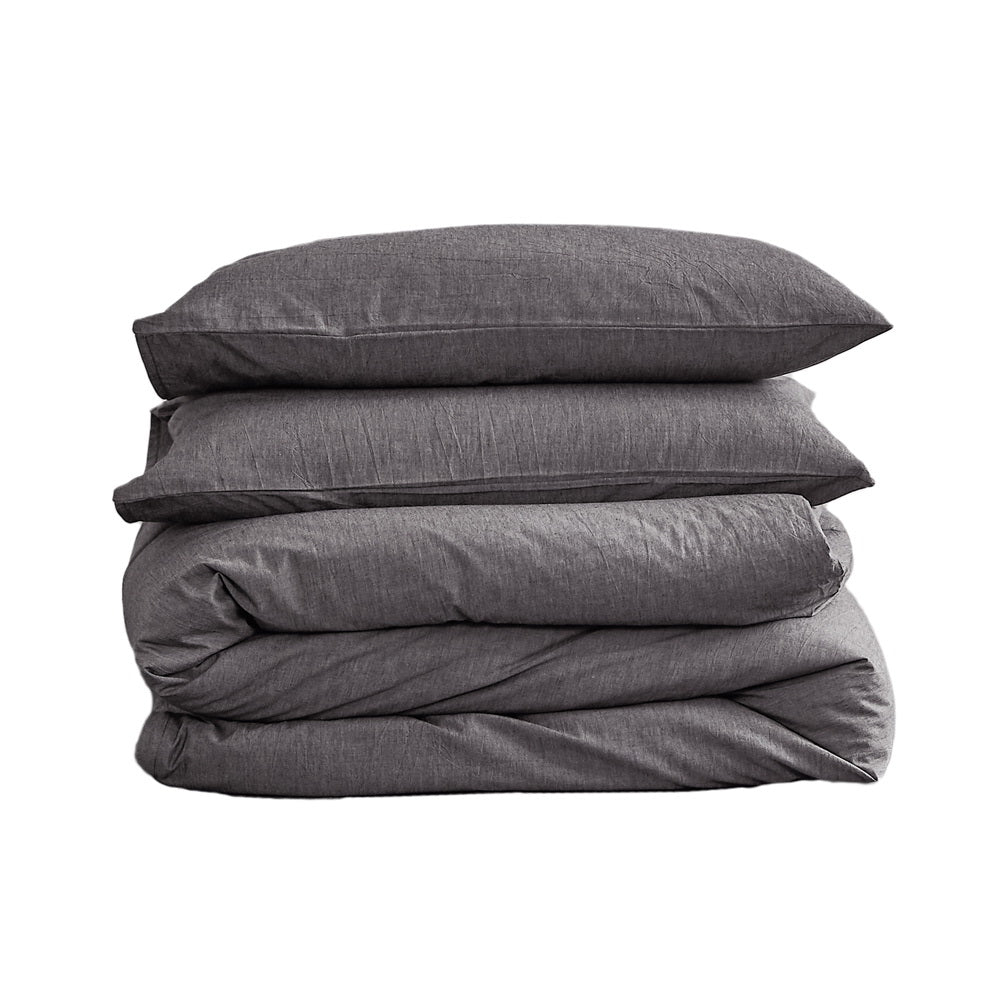 Washed Cotton Quilt Set Double Black