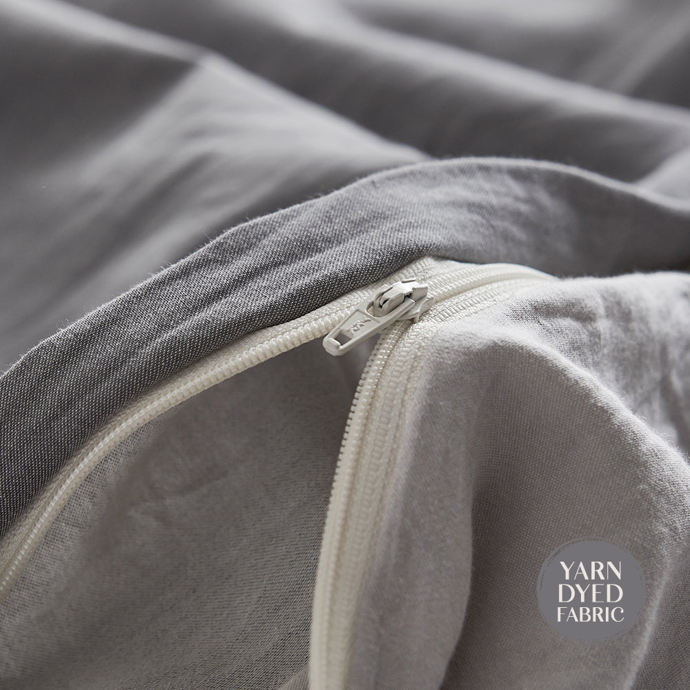 Washed Cotton Quilt Set Grey Double