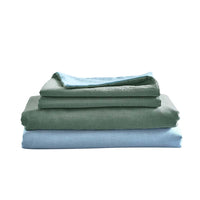 Washed Cotton Sheet Set Green Blue Double