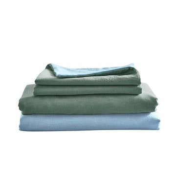 Washed Cotton Sheet Set Green Blue Double