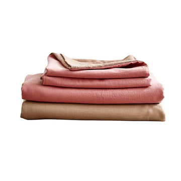 Washed Cotton Sheet Set Pink Brown Queen