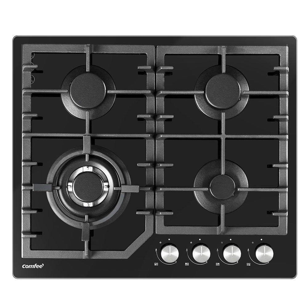 60cm Gas Cooktop 4 Burners Kitchen Gas Hob Trivets Stove Cook Top Black