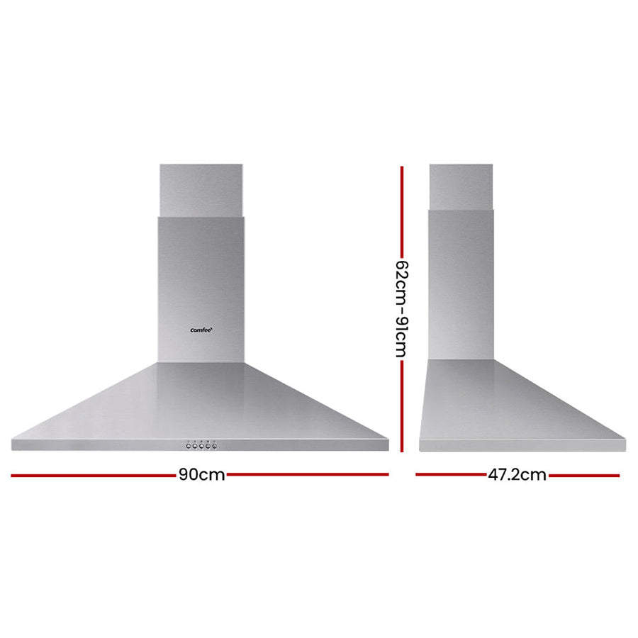 Rangehood 900mm Range Hood Stainless Steel Home Kitchen Canopy Vent 90cm