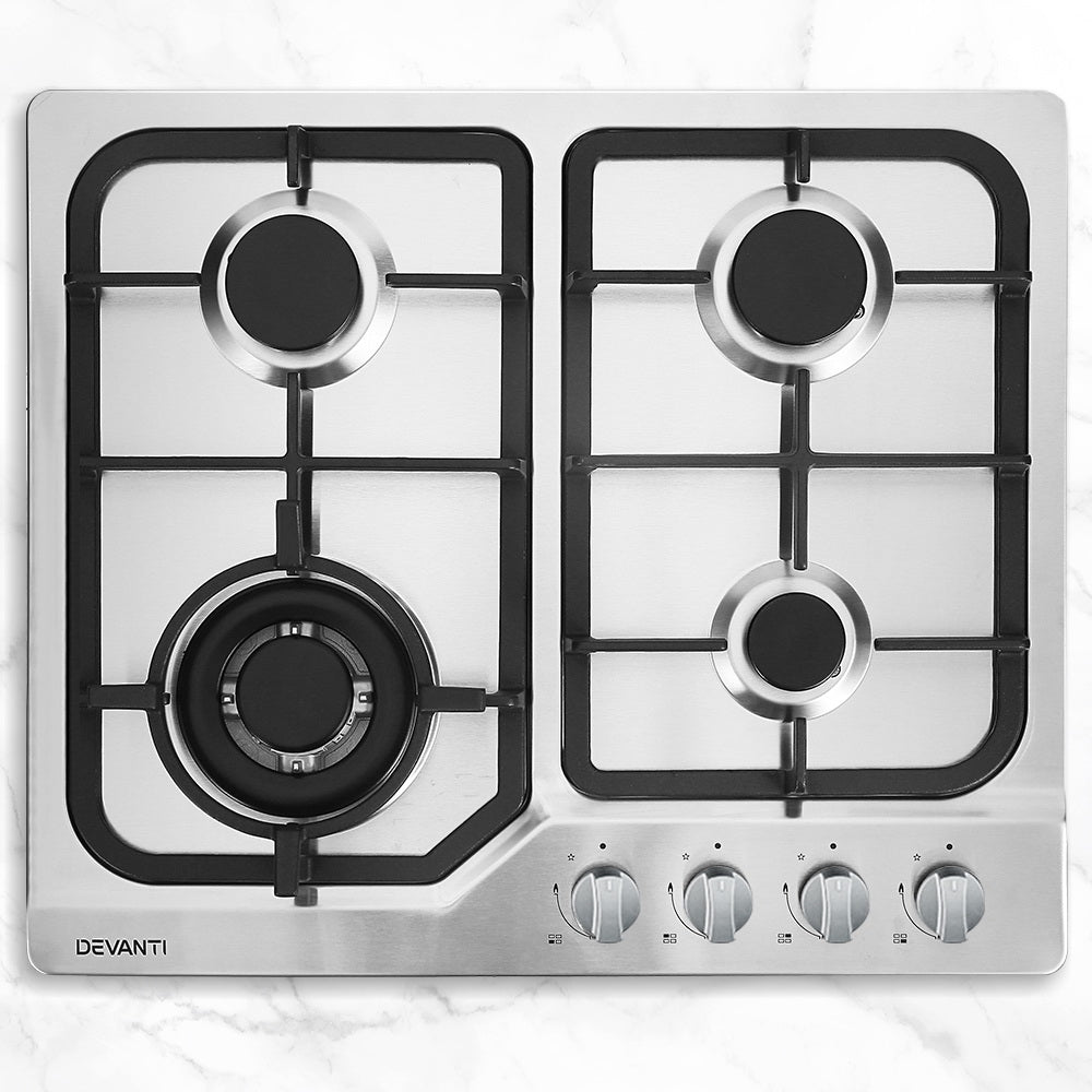 Gas Cooktop 60cm Gas Stove Cooker 4 Burner Cook Top Konbs NG LPG Steel