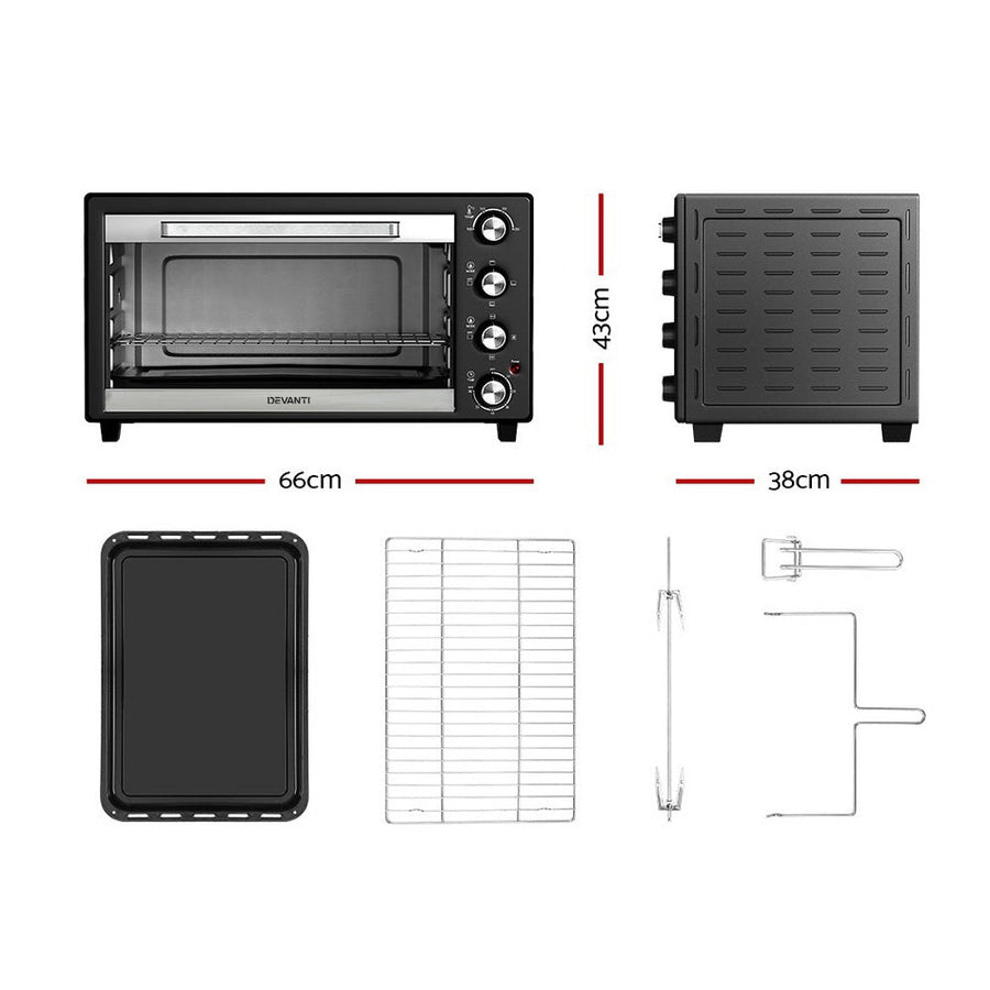 Electric Convection Oven Bake Benchtop Rotisserie Grill 60L