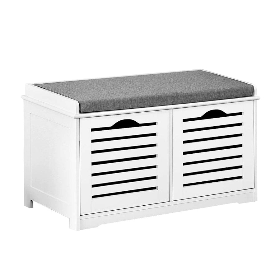 Fabric Shoe Bench with Drawers - White & Grey