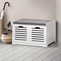 Fabric Shoe Bench with Drawers - White & Grey