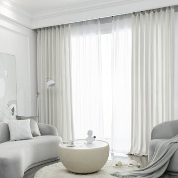 Nordic Woven Draped Curtains - Pearl White