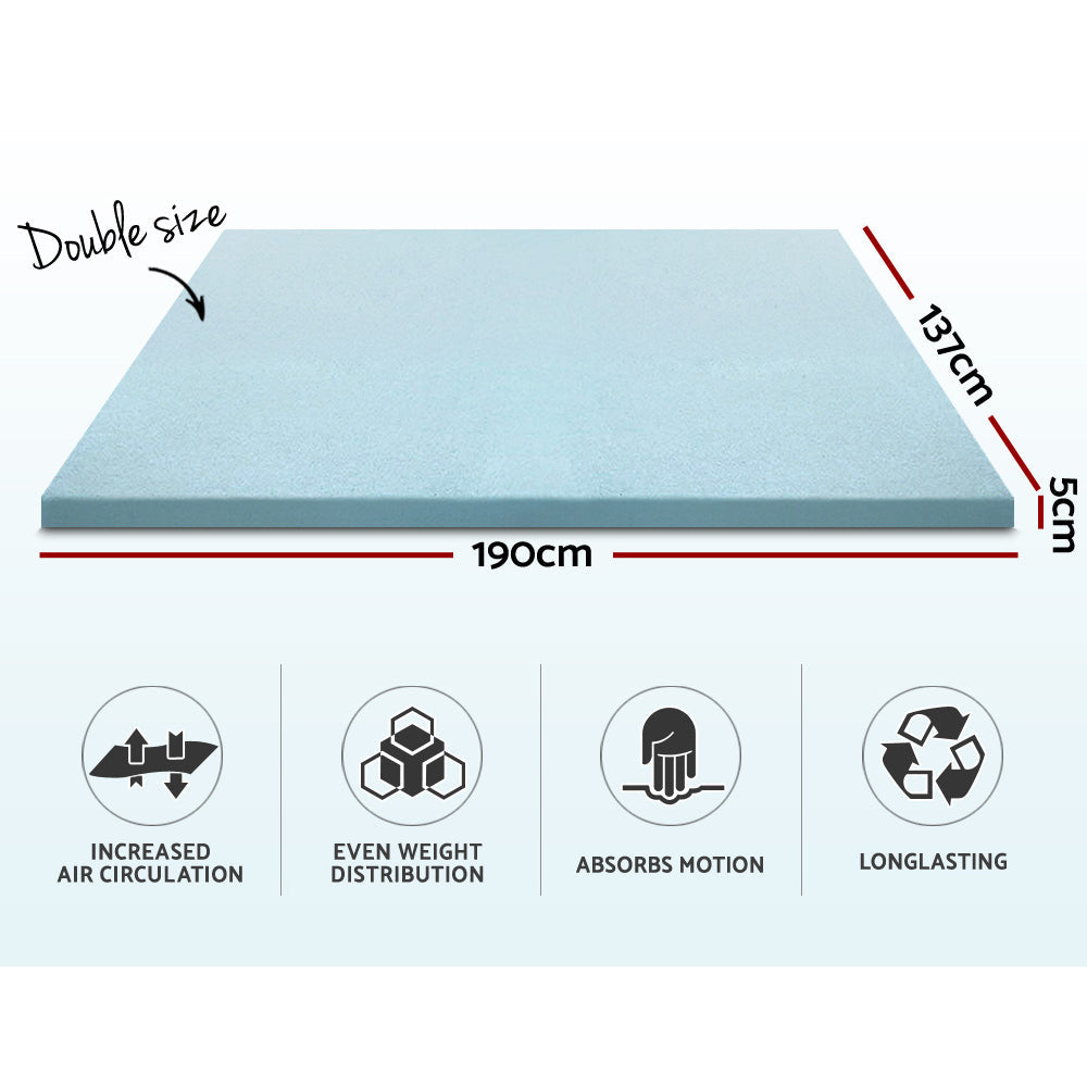 Cool Gel Memory Foam Mattress Topper w/Bamboo Cover 5cm - Double