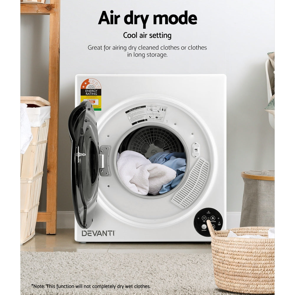 5kg Tumble Dryer Fully Auto Wall Mount Kit Clothes Machine Vented White