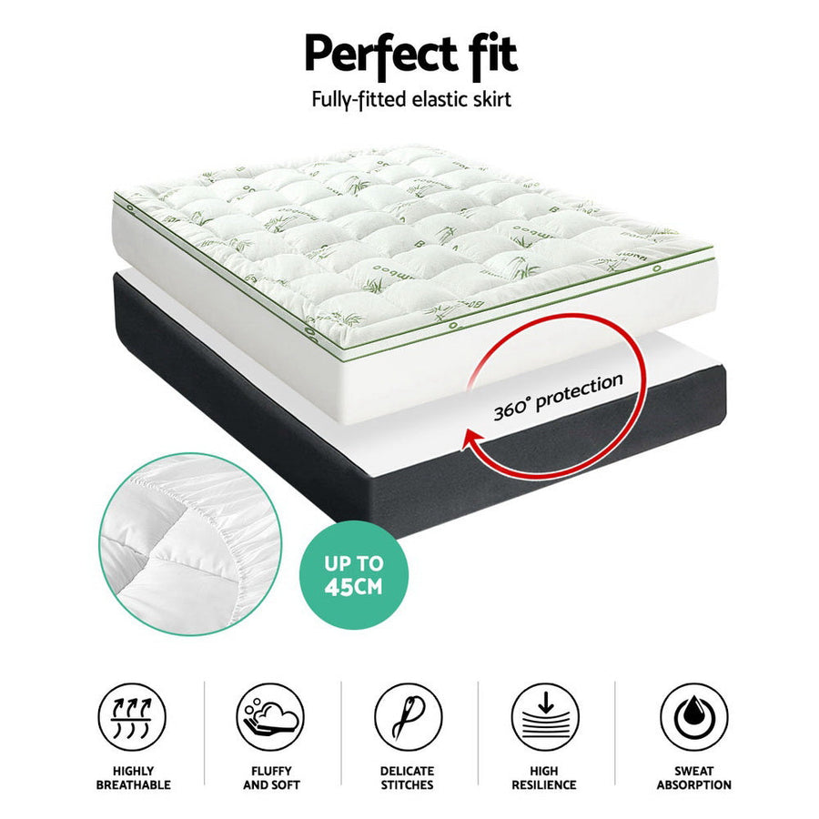 Pillowtop Topper Mattress Toppers Bamboo Fabric Fibre Bed Pad Protector