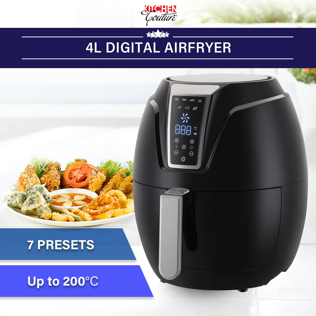 4 Litre Air Fryer Digital Display Black 1400W