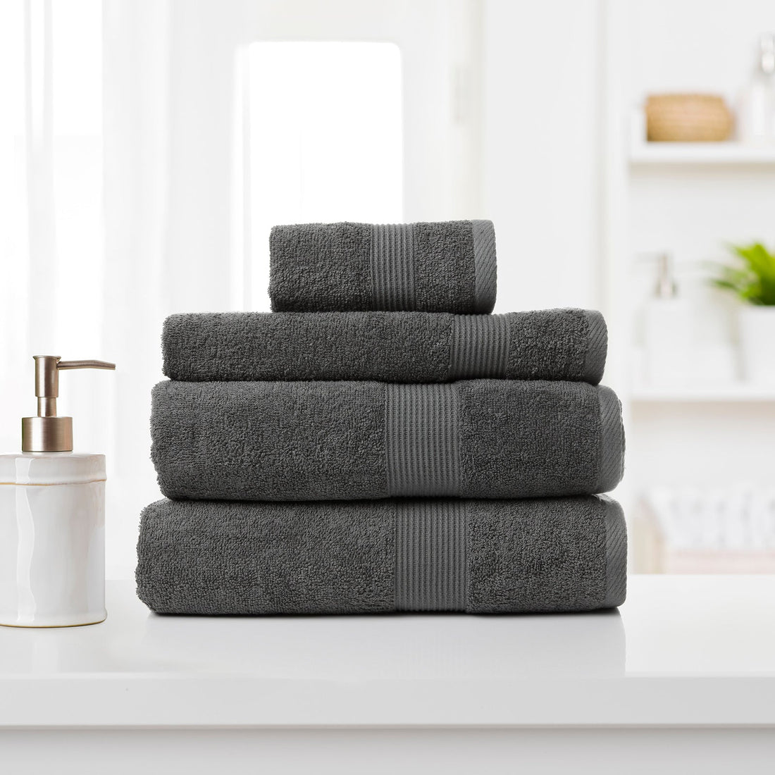 4 Piece Cotton Bamboo Towel Set 450GSM - Granite