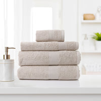 4 Piece Cotton Bamboo Towel Set 450GSM - Beige