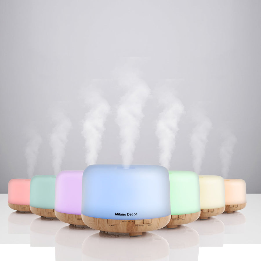 Mood Light Diffuser 500ml Ultrasonic Humidifier With 3 Pack Oils - Light Wood