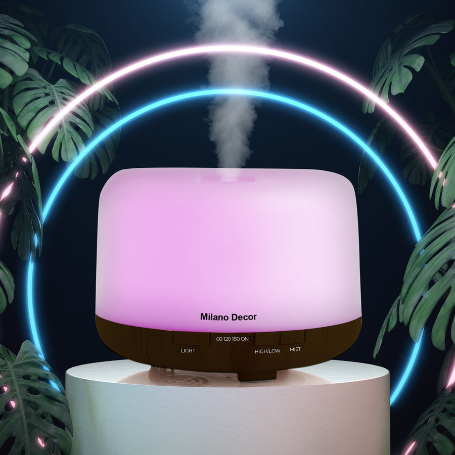 Mood Light Diffuser 500ml Ultrasonic Humidifier With 3 Pack Oils - Dark Wood