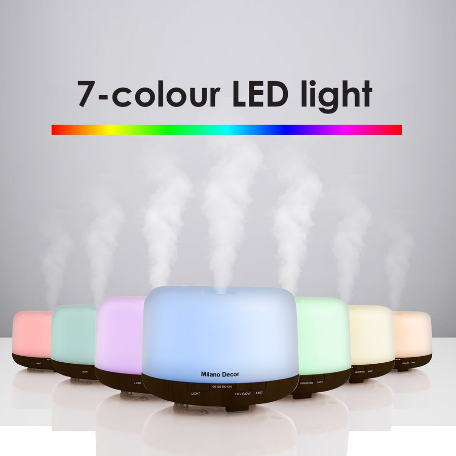 Mood Light Diffuser 500ml Ultrasonic Humidifier With 3 Pack Oils - Dark Wood