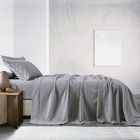 Royal Comfort Vintage Washed 100% Cotton Sheet Set Fitted Flat Pillowcases - Grey Queen