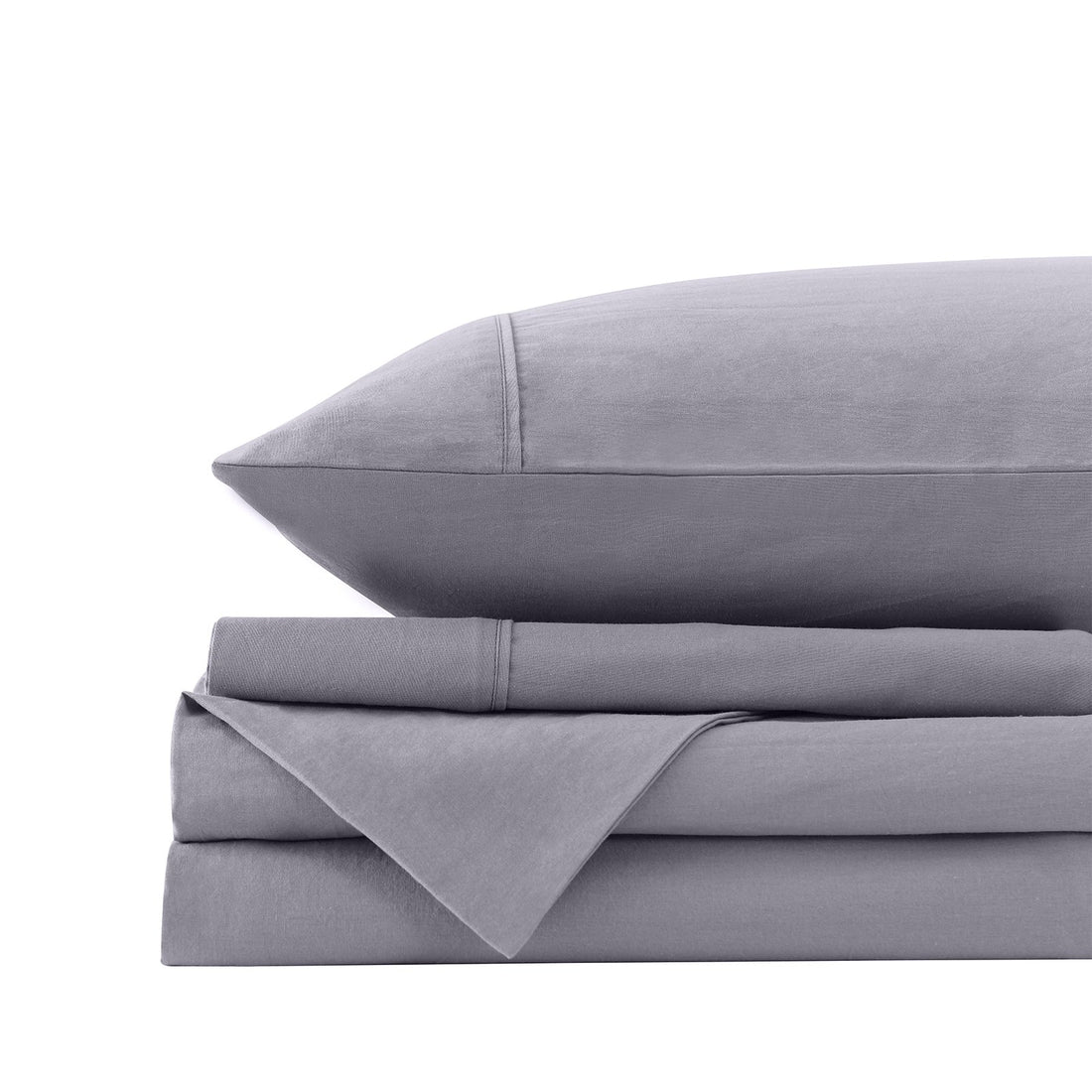 Royal Comfort Vintage Washed 100% Cotton Sheet Set Fitted Flat Pillowcases - Grey Queen