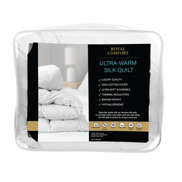 800GSM Silk Blend Quilt Duvet Ultra Warm Winter Weight Doona - White Single