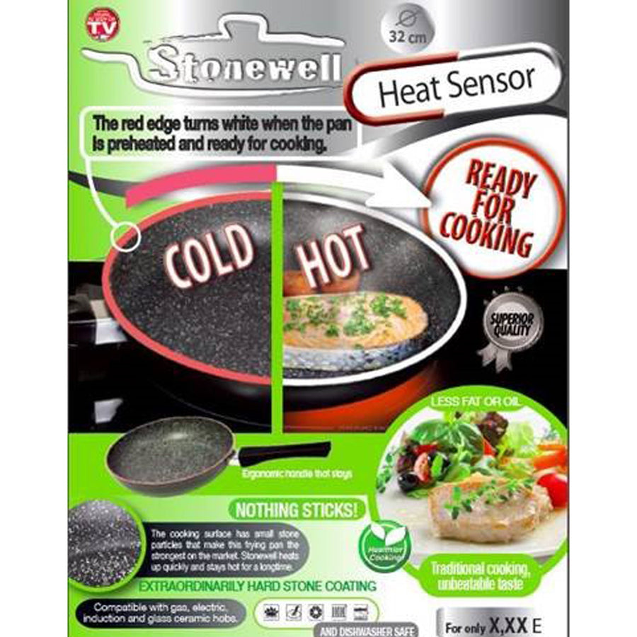 32cm Pan With Heat Sensor Kitchen Non Stick Cookware Black