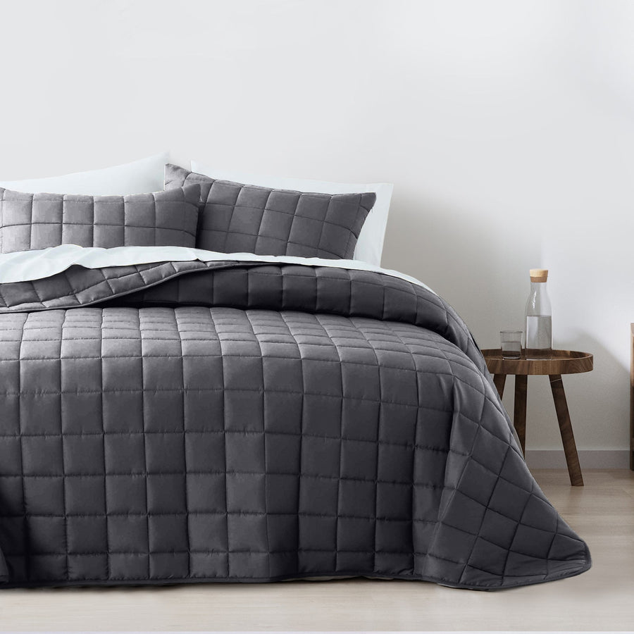 Coverlet Set Bedspread Soft Touch Easy Care Breathable 3 Piece Set - Queen - Charcoal