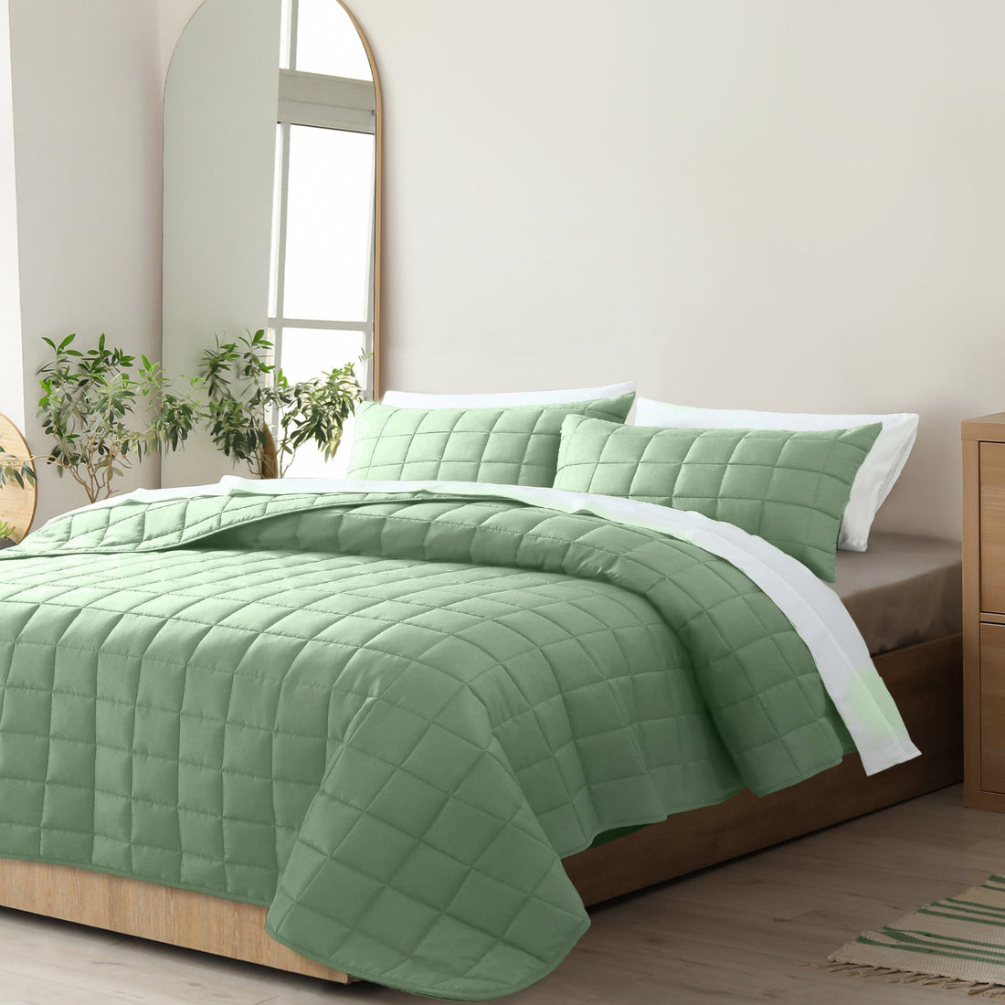 Coverlet Set Bedspread Soft Touch Easy Care Breathable 3 Piece Set - Queen - Sage