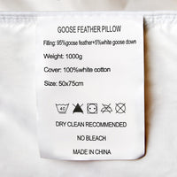 Goose Down Feather Pillows 1000GSM 100% Cotton Cover - White