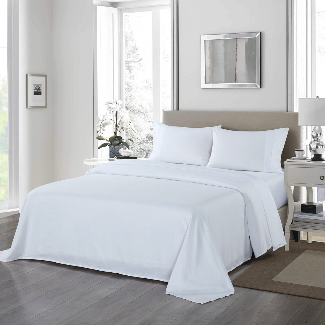 1200 Thread Count Sheet Set 4 Piece Ultra Soft Satin Weave Finish - White Queen