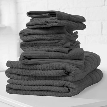 Eden Egyptian Cotton 600GSM 8 Piece Luxury Bath Towels Set - Granite