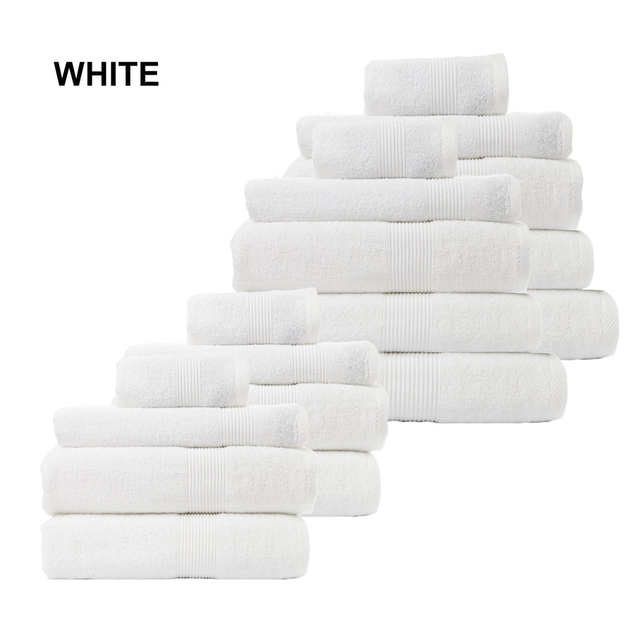 18 Piece Cotton Bamboo Towel Bundle Set 450GSM - White