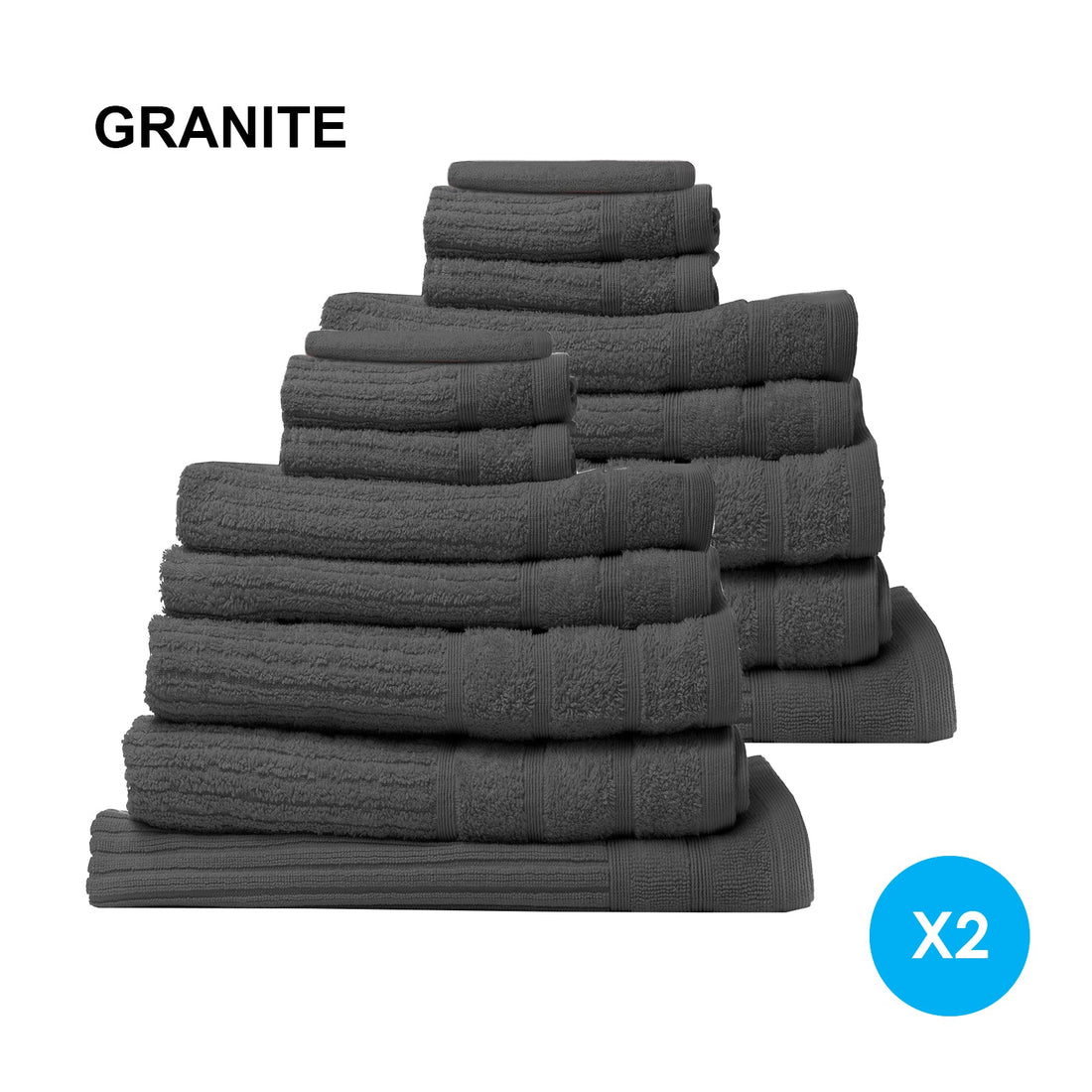 16 Piece Egyptian Cotton Eden Towel Set 600GSM - Granite