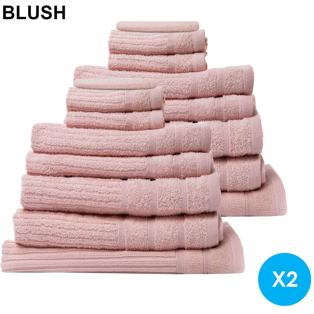 16 Piece Egyptian Cotton Eden Towel Set 600GSM - Blush