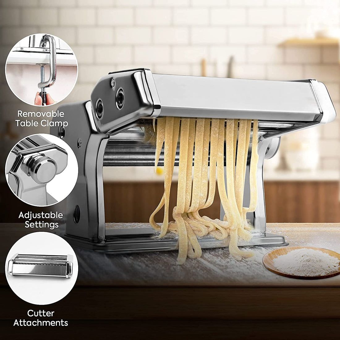 Pasta Maker Steel Machine with 8 Adjustable Thickness Settings