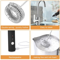 Black Rechargeable Electric Milk Frother Handheld (3 Speeds)