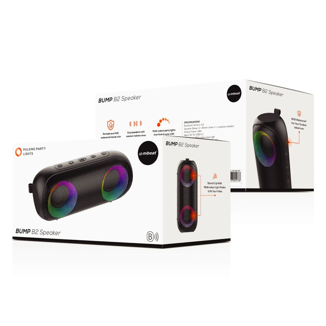 B2 IPX6 Portable RGB Bluetooth Party Speaker