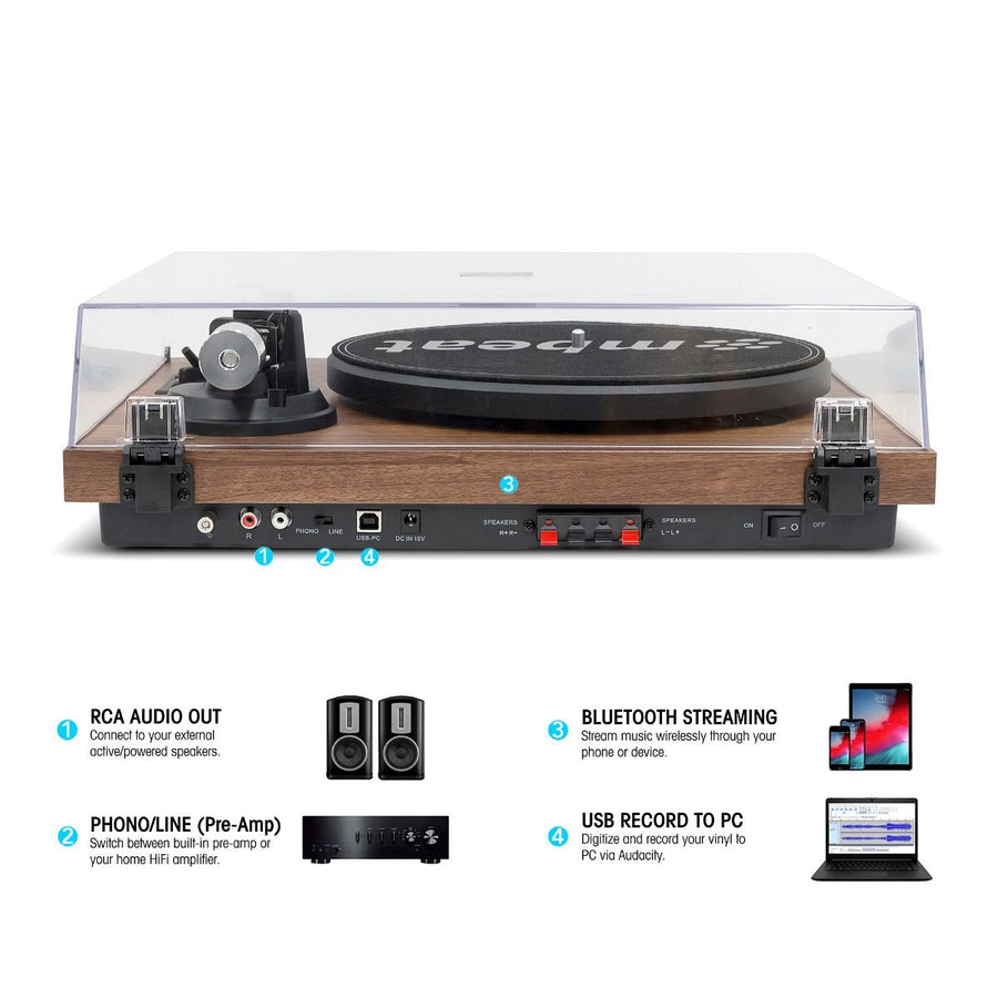 Hi-Fi Turntable with Bookshelf Speakers and Bluetooth Streaming