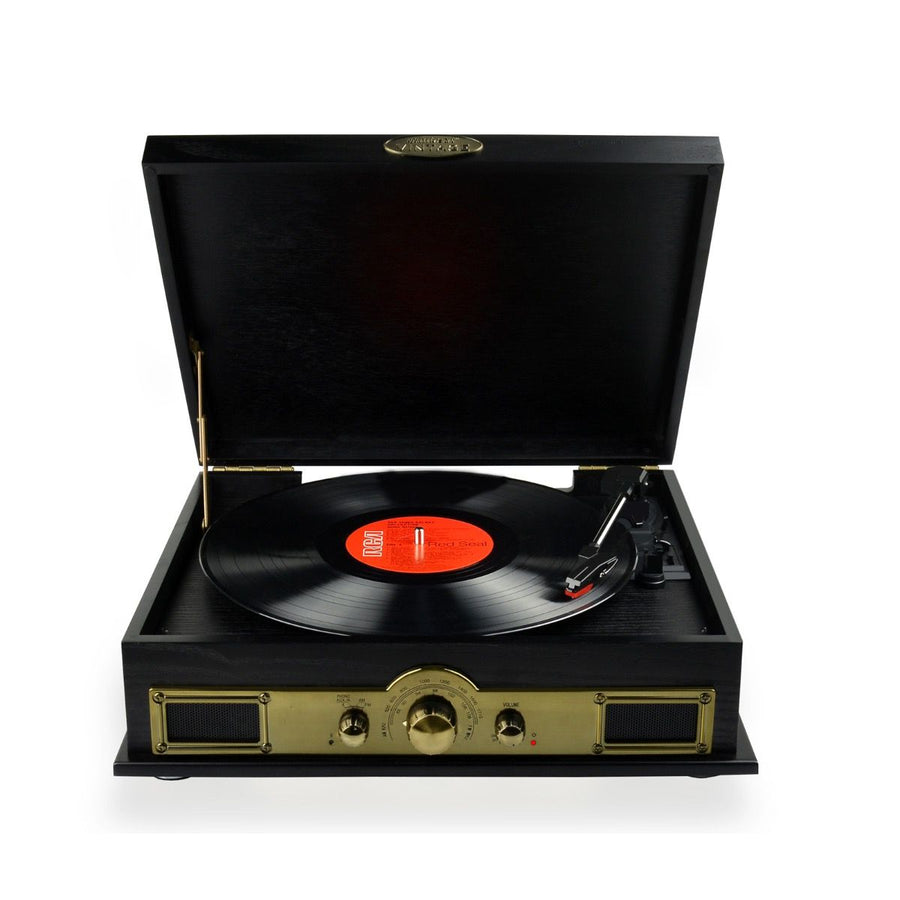 Vintage Wood Turntable with Bluetooth Speaker, AM/FM Radio