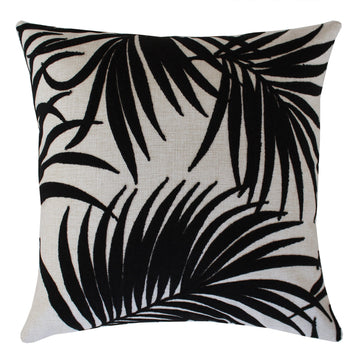 Cushion Cover Boho Embroidery Single Sided Palm Leaves Black 50cm x 50cm