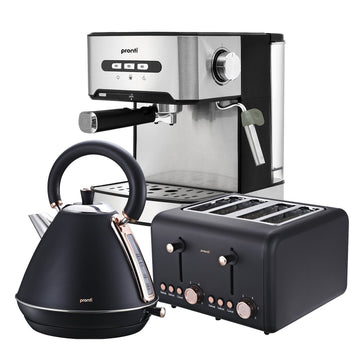 Toaster, Kettle & Coffee Machine Breakfast Set - Black