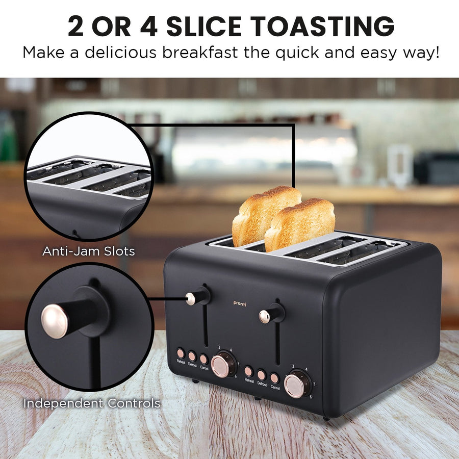 4 Slice Toaster Rose Trim Collection - Black