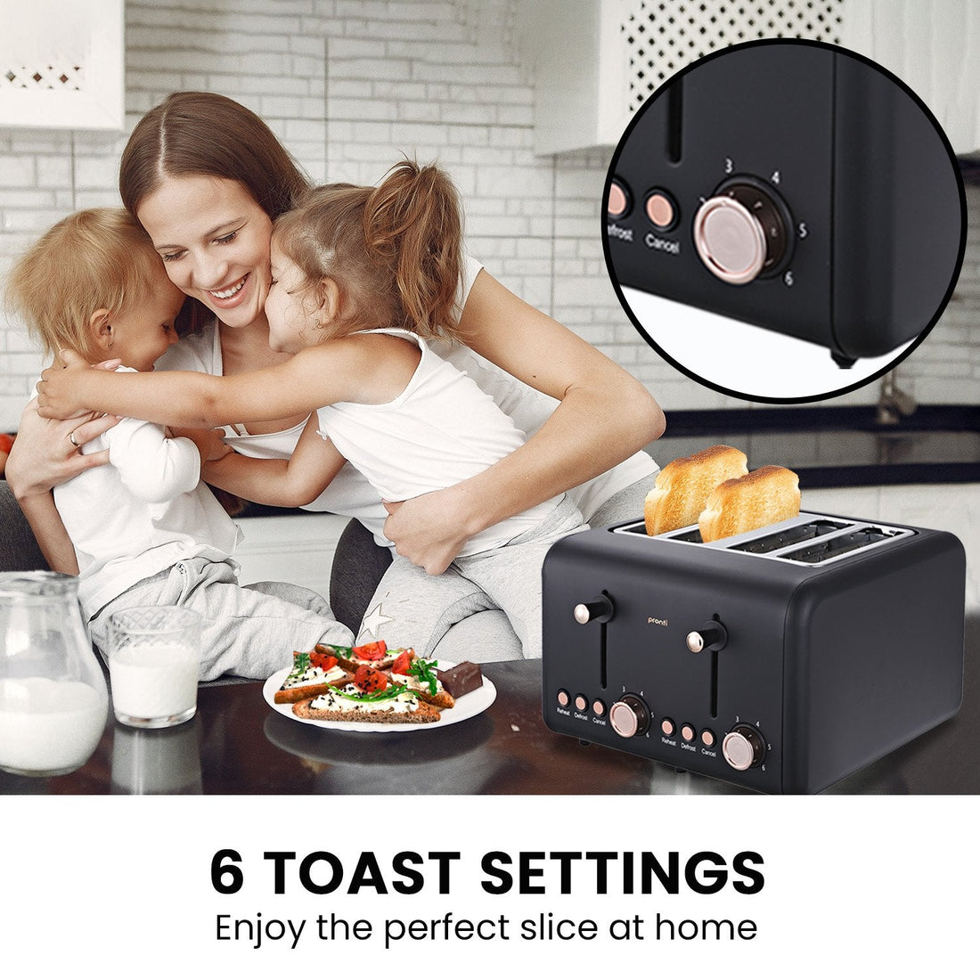 4 Slice Toaster Rose Trim Collection - Black