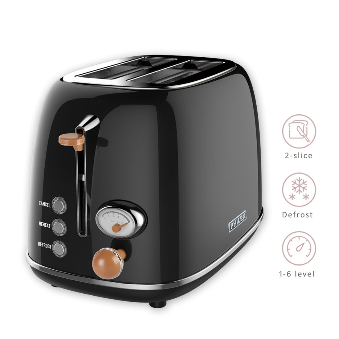 2-Slice Black Toaster Bread Reheat Retro