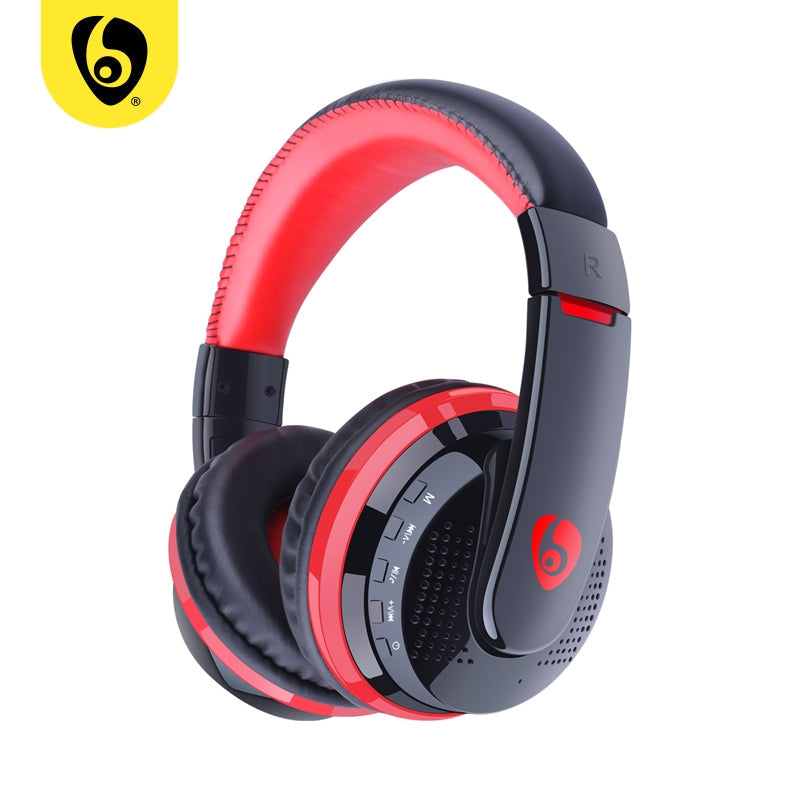 MX666 Wireless Bluetooth Music Headphones with Mic Noise Canceling - Red